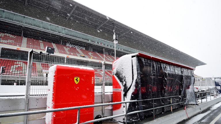 www.sutton-images.com..Snow stops testing on day three at Formula One Testing, Day Three, Barcelona, Spain, 28 February 2018.