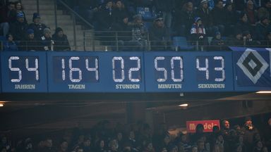 A clock in Hamburg's stadium displays their ever-present run in the Bundesliga