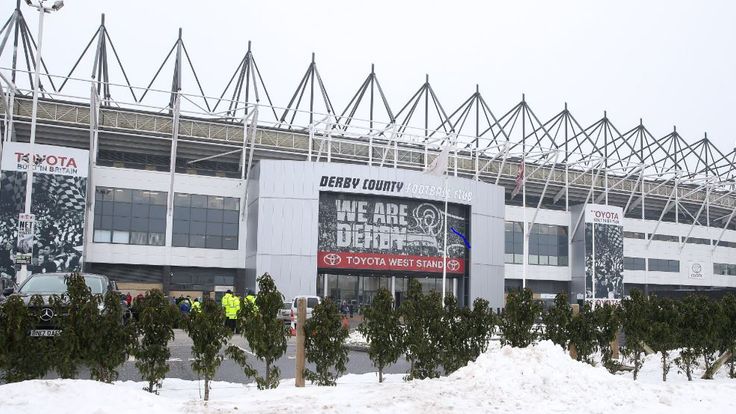 Pride Park Stadium was hampered by severe weather on Sunday