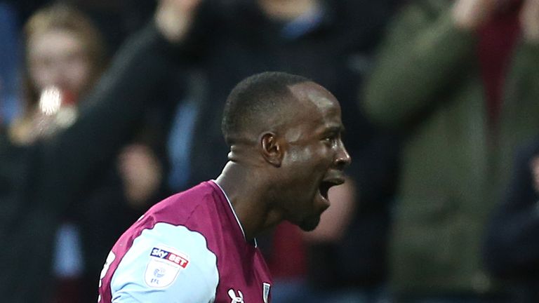 Aston Villa's Albert Adomah celebrates scoring his side's first goal