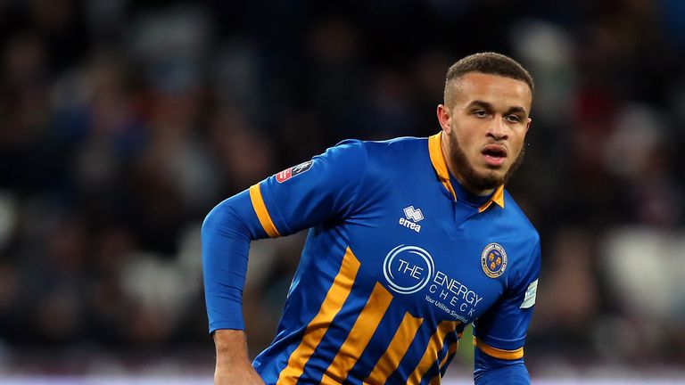 Shrewsbury Town's .Carlton Morris during the FA Cup Replay at the London Stadium                                                                                                                                                                                                                                                                                                                                                                                   