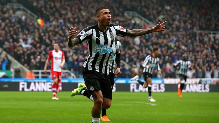 Kenedy celebrates after opening the scoring at St James' Park