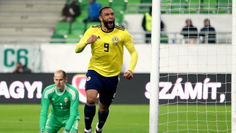 Matt Phillips celebrates after putting Scotland ahead in Hungary