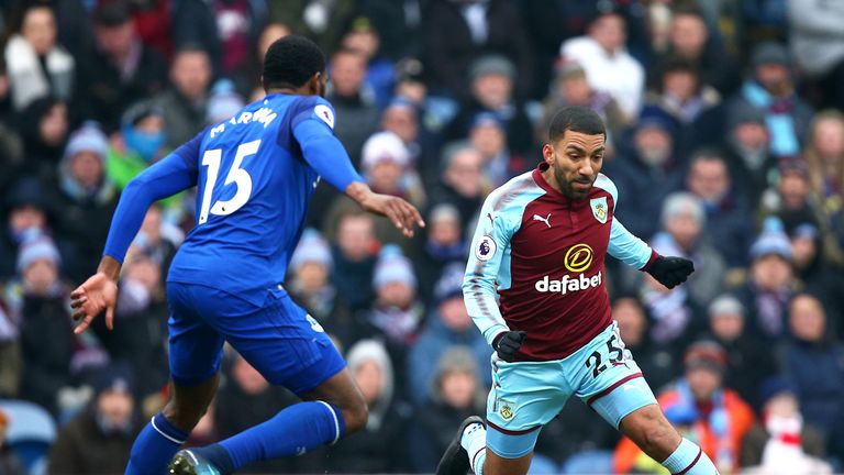 Burnley's Aaron Lennon in action against Everton during the Premier League match at Turf Moor