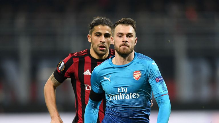 Aaron Ramsey helped Arsenal take a 2-0 lead going into the second leg of their Europa League last-16 clash against AC Milan