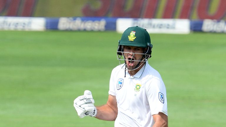Aiden Markram of the Proteas celebrates his 100 runs during day 1 of the 4th Sunfoil Test match between South Africa and Australia at Bidvest Wanderers Stadium on March 30, 2018 in Johannesburg, South Africa. (Photo by Lee Warren/Gallo Images)