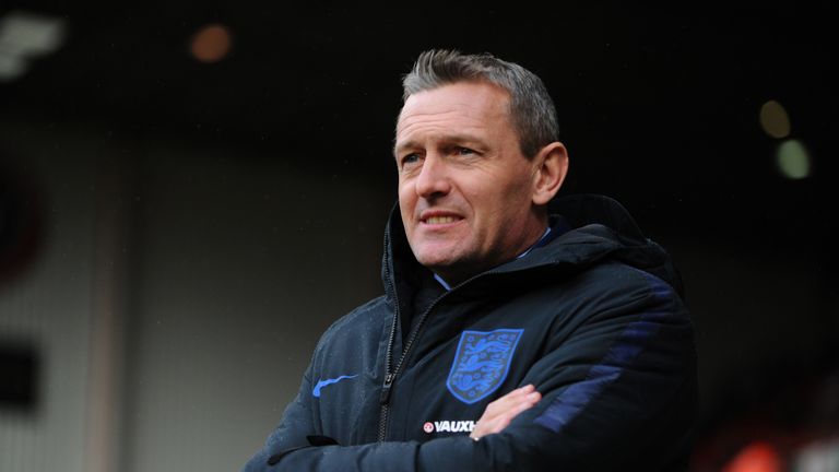 SHEFFIELD, ENGLAND - MARCH 27: Aidy Boothroyd, manager of England U21 looks on during the U21 European Championship Qualifier match between England U21 and Ukraine U21 at Bramell Lane on March 27, 2018 in Sheffield, England. (Photo by Nathan Stirk/Getty Images)