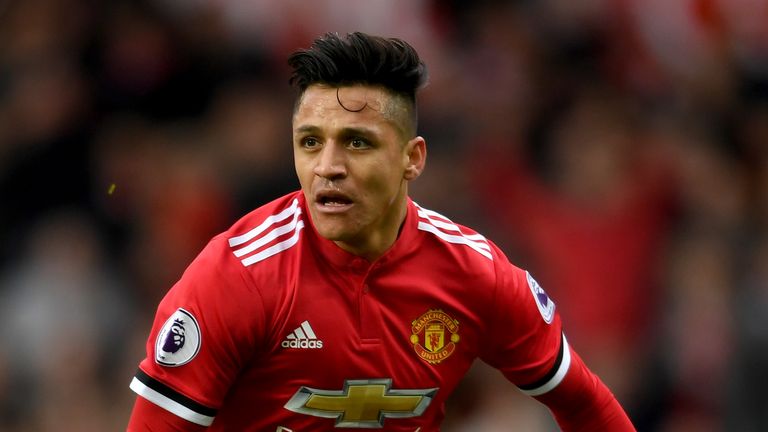 Alexis Sanchez in action during the Premier League match between Manchester United and Swansea City at Old Trafford on March 31, 2018