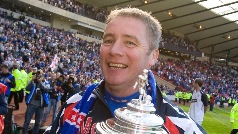 Ally McCoist with the Scottish Cup as Rangers assistant manager 