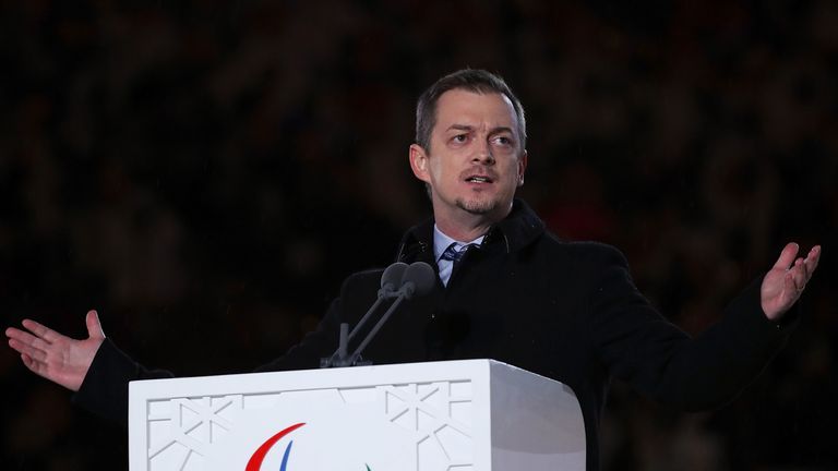 International Paralympic Committee President Andrew Parsons addresses his audience at the closing ceremony