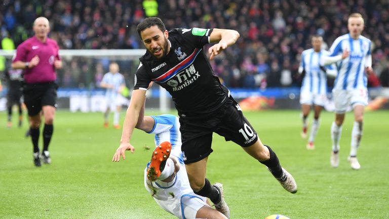 Andros Townsend was fouled by Mathias Jorgensen to win a penalty for Crystal Palace