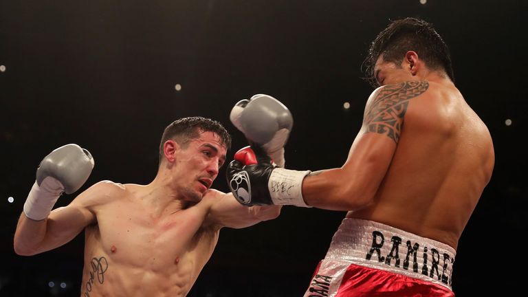 Anthony Crolla and Edson Ramirez in action during their Lightweight fight at the Principality Stadium on March 31, 2018
