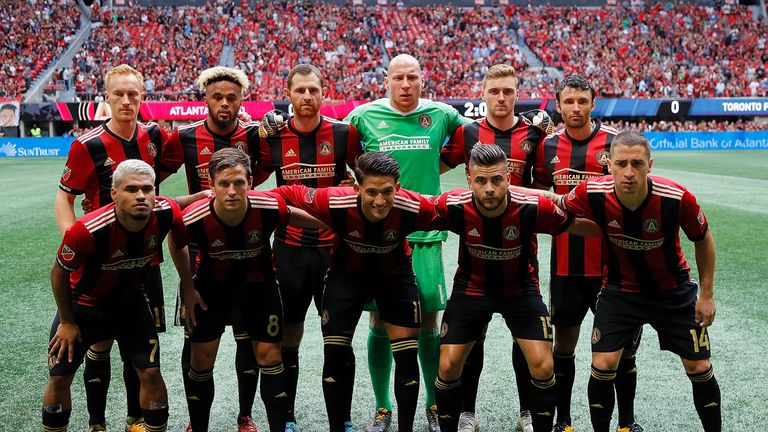 Atlanta United line up for the game against Toronto FC at Mercedes-Benz Stadium on October 22, 2017 in Atlanta, Georgia.