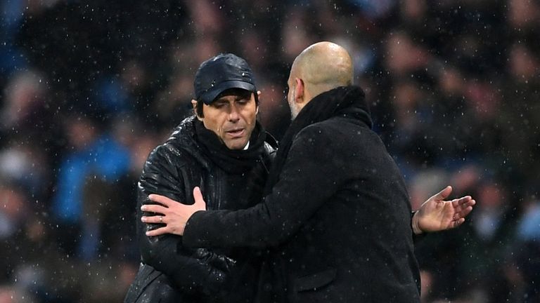 during the Premier League match between Manchester City and Chelsea at Etihad Stadium on March 4, 2018 in Manchester, England.