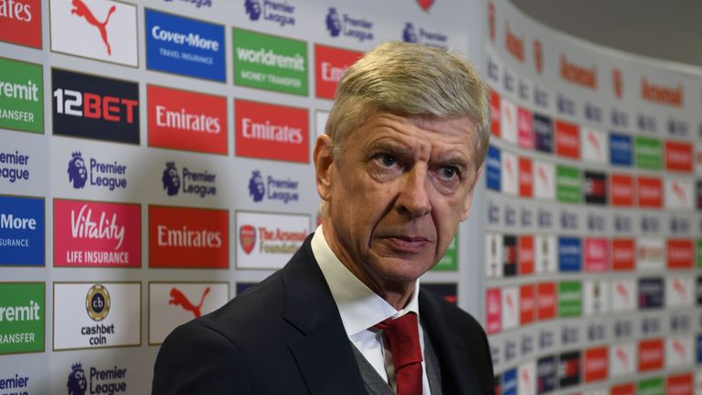 Arsene Wenger is interviewed before the Premier League match between Arsenal and Manchester City at Emirates Stadium on March 1, 2018