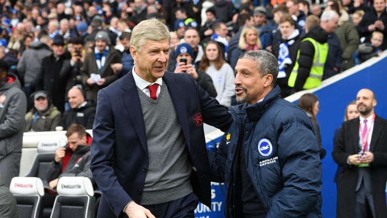 during the Premier League match between Brighton and Hove Albion and Arsenal at Amex Stadium on March 4, 2018 in Brighton, England.