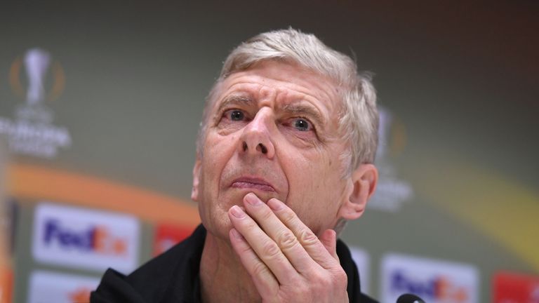Arsene Wenger attends a press conference at San Siro Stadium on March 7, 2018