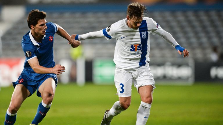 Barry Douglas in Europa League action for Lech Poznan against Belenenses in 2015