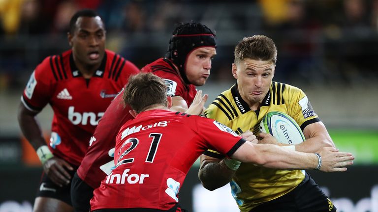 during the round four Super Rugby match between the Hurricanes and the Crusaders at Westpac Stadium on March 10, 2018 in Wellington, New Zealand.