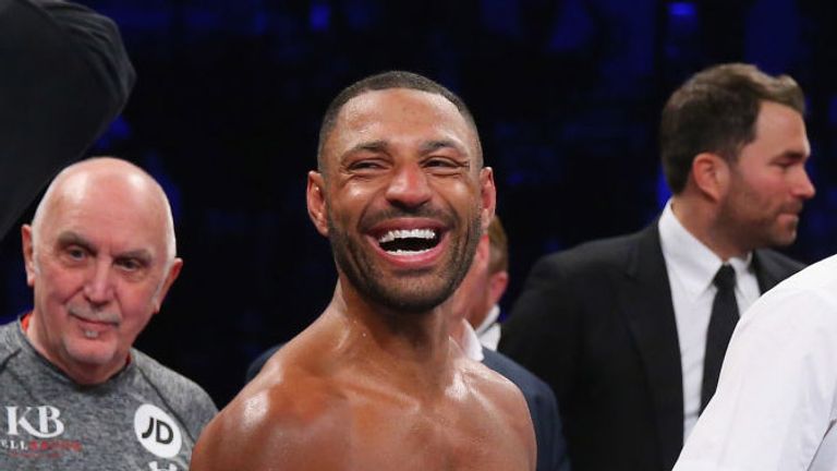 Kell Brook celebrates after defeating Sergey Rabchenko to win the Super-Welterweight contest at Sheffield Arena on March 3, 2018 in Sheffield, England.