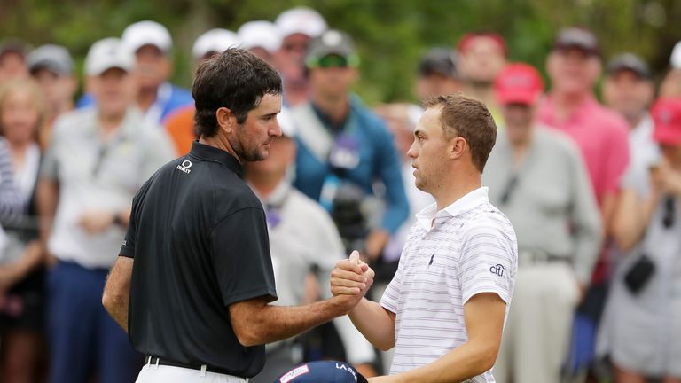 Bubba Watson and Justin Thomas during the semifinal round of the World Golf Championships-Dell Match Play at Austin Country Club on March 25, 2018 in Austin, Texas.