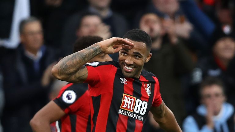 Callum Wilson celebrates during the Premier League match between AFC Bournemouth and Huddersfield Town