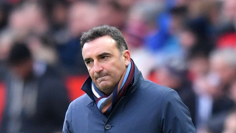 Swansea City manager Carlos Carvalhal during the Premier League match at Old Trafford, Manchester                                                                                                                                                                                                                                                                                                                                                                                                                    