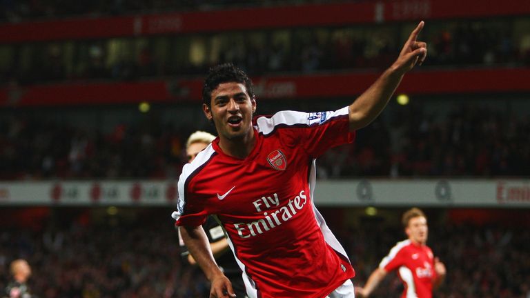 Carlos Vela celebrates a hat-trick against Sheffield United in 2008