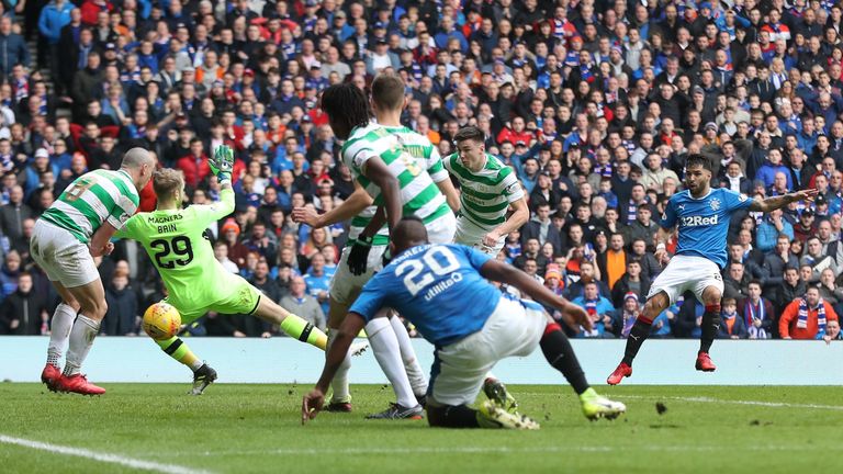 during the Ladbrokes Scottish Premiership match between Rangers and Celtic at Ibrox Stadium on March 11, 2018 in Glasgow, Scotland.