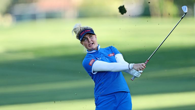 during the first round of the 2018 ANA Inspiration on the Dinah Shore Tournament Course at Mission Hills Country Club on March 29, 2018 in Rancho Mirage, California.