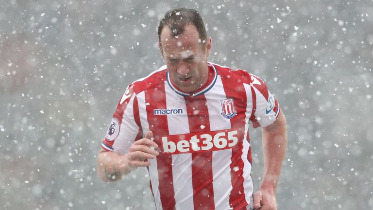 Charlie Adam runs off the pitch after being sent off for Stoke against Everton in the Premier League.