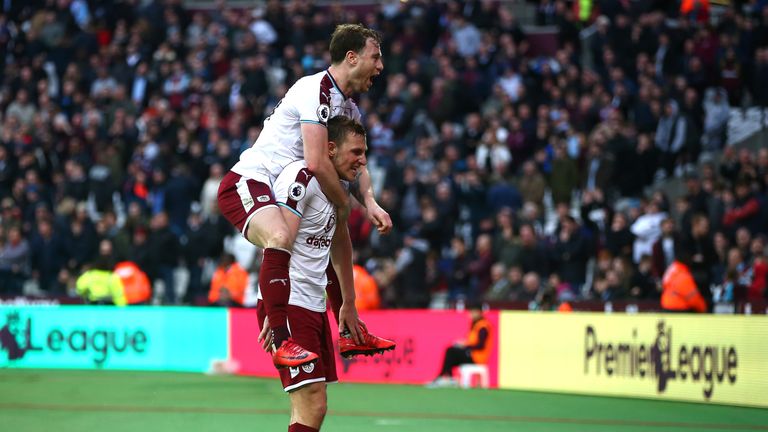Ashley Barnes and Chris Wood (2) both scored in Burnley's 3-0 win over West Ham