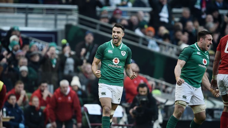 DUBLIN, IRELAND - FEBRUARY 24: Conor Murray of Ireland celebrates after the Six Nations Championship rugby match between Ireland and Wales at Aviva Stadium on February 24, 2018 in Dublin, Ireland. (Photo by Charles McQuillan/Getty Images)