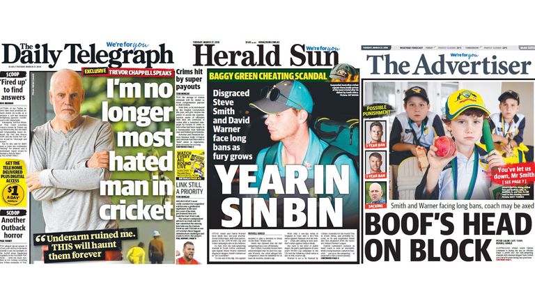 Front page headlines from Australian newspapers
