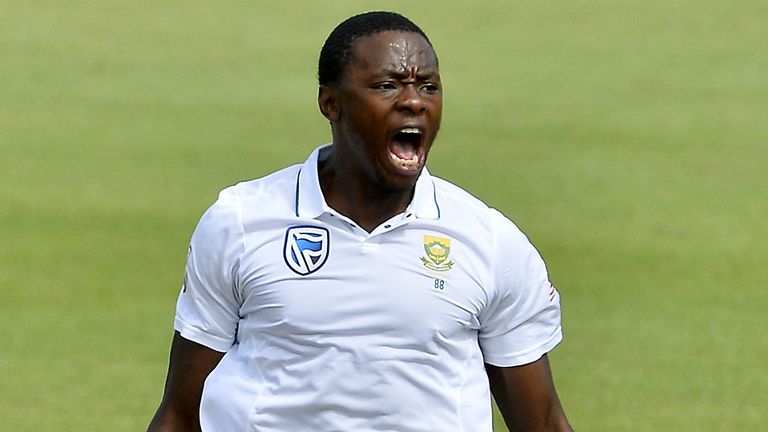 South Africa's Kagiso Rabada celebrates taking a wicket