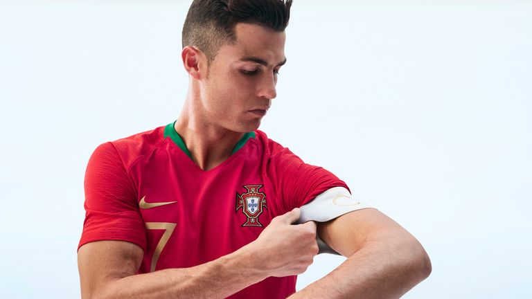 Cristiano Ronaldo models Portugal's home kit for Russia 2018. Pic: Nike