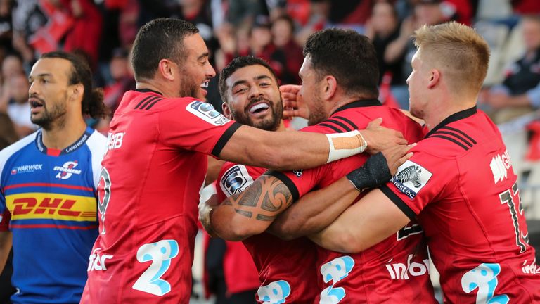 Crusaders celebrate their round 2 Super Rugby win over Stormers
