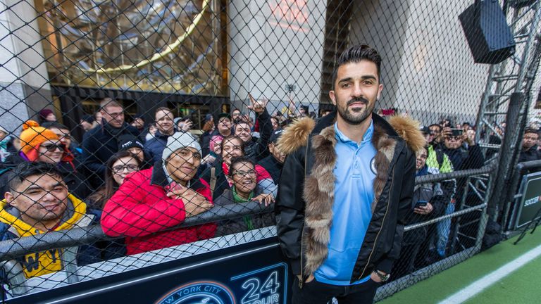 David Villa took part in a 24-hour football game at New York's Rockefeller Center