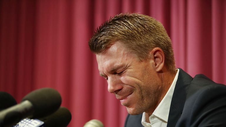 Australian cricketer David Warner speaks to the media during a press conference at Cricket NSW Offices on March 31, 2018 in Sydney, Australia. Warner was banned from cricket for one year by Cricket Australia following the ball tampering incident in South Africa.