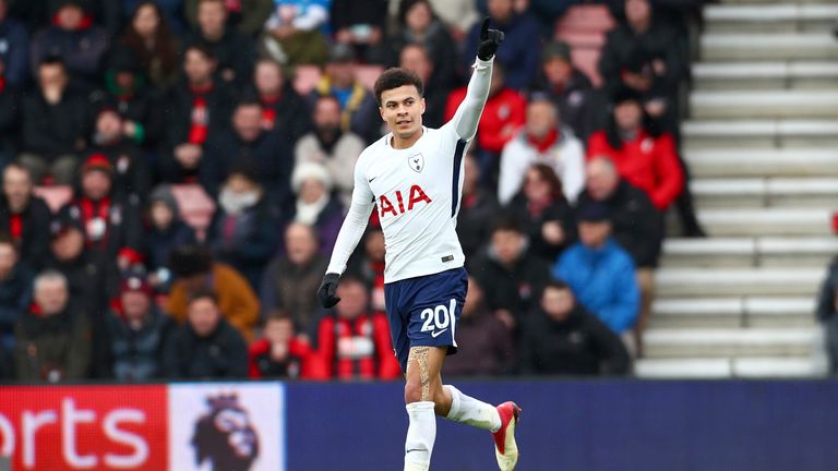 Dele Alli celebrates after equalising for Tottenham at Bournemouth
