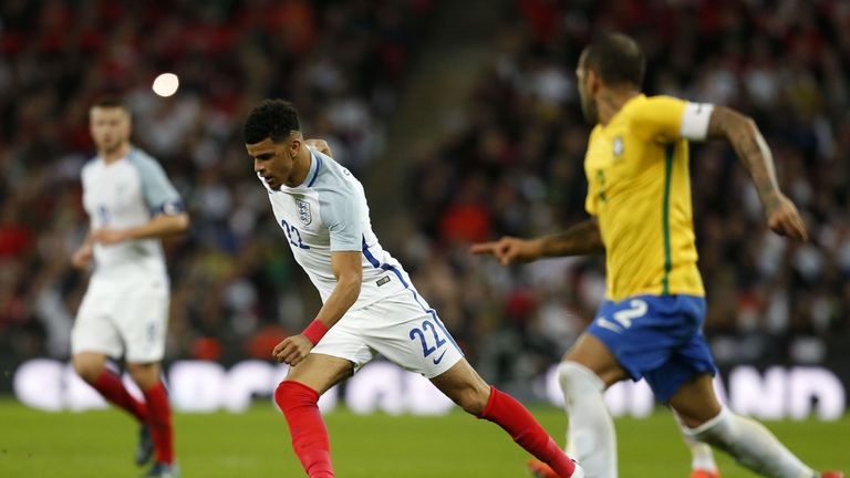 Dominic Solanke's England debut saw him come up against the likes of Dani Alves.