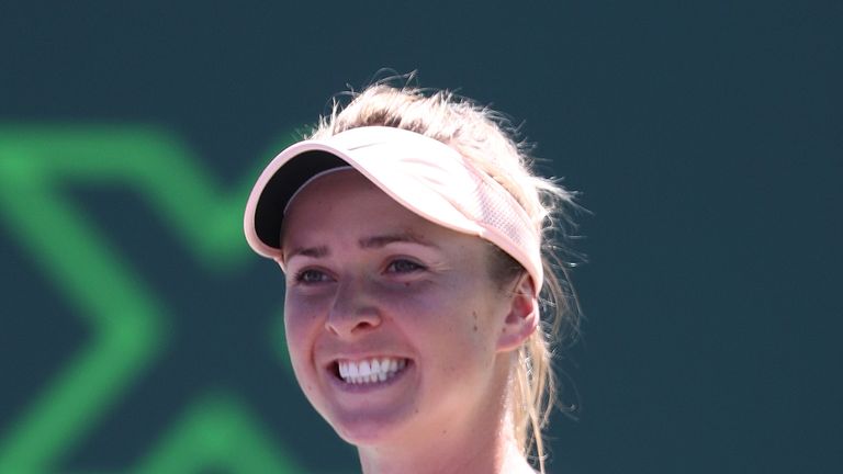 Elina Svitolina of the Ukraine celebrates matchpoint against Naomi Osaka of Japan during Day 5 of the Miami Open at the Crandon Park Tennis Center on March 23, 2018 in Key Biscayne, Florida