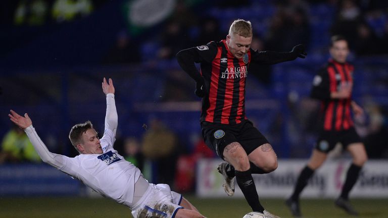 Elliott Durrell of Macclesfield Town in action against Tranmere Rovers in the National League in February 2018