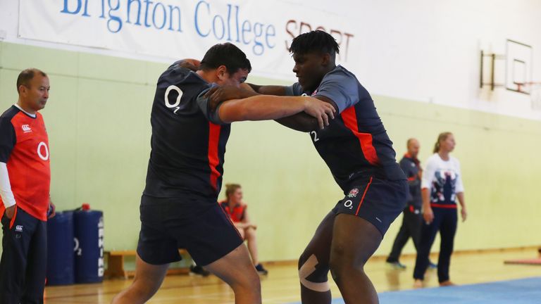 England stars Jamie George and Maro Itoje take part in a judo session in October, 2016