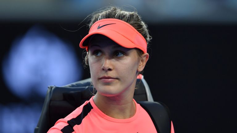 Canada's Eugenie Bouchard looks on after her women's singles second round match against Romania's Simona Halep on day four of the Australian Open tennis tournament in Melbourne on January 