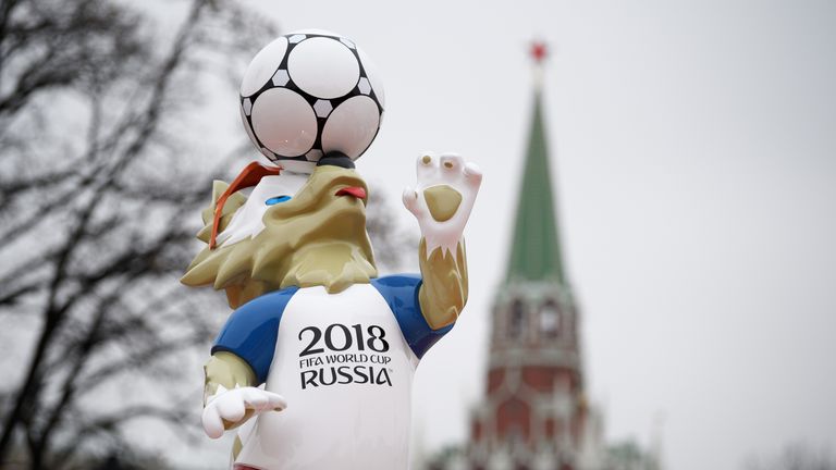 A model of World Cup 2018 mascot Zabivaka is seen during preparations for the 2018 FIFA World Cup Draw on November 30, 2017