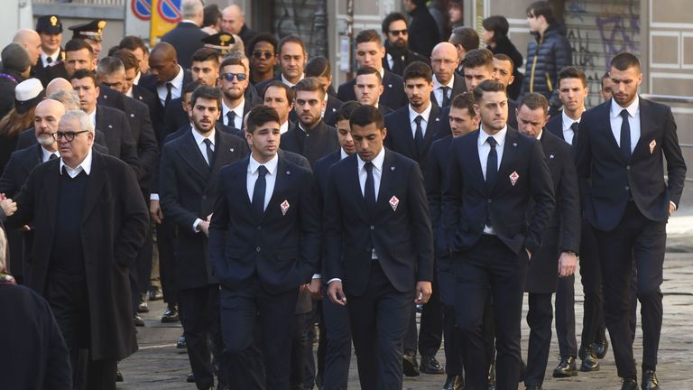 Fiorentina players attend Davide Astori's funeral