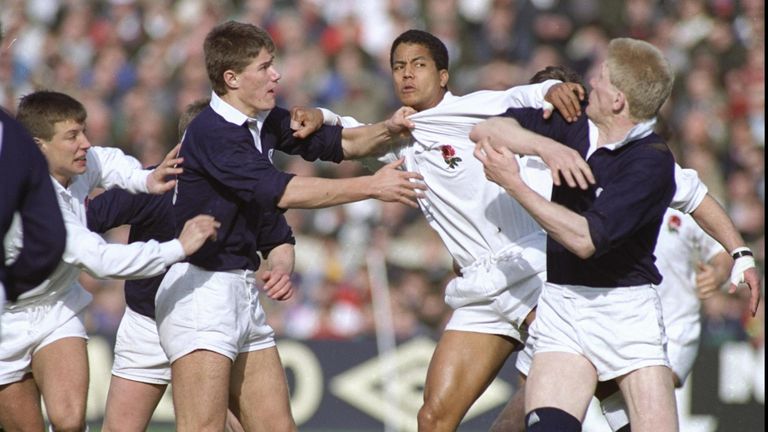 Tensions boil over between England and Scotland in the final encounter of the 1990 Five Nations Championship