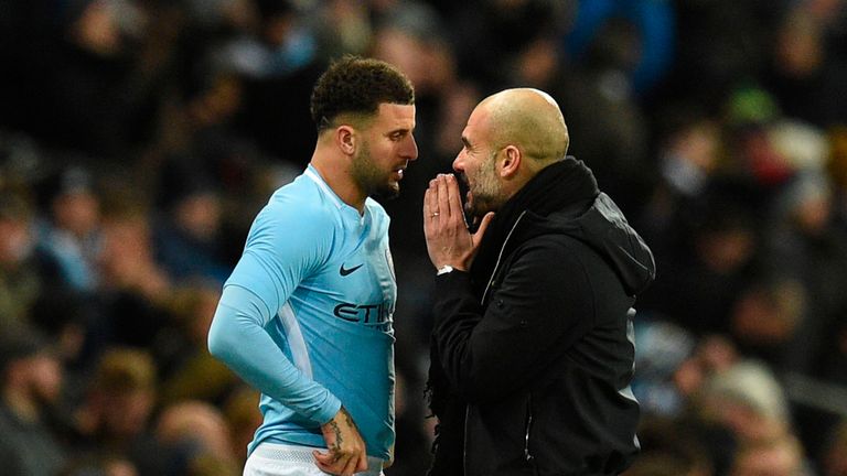 Manchester City Pep Guardiola with Kyle Walker
