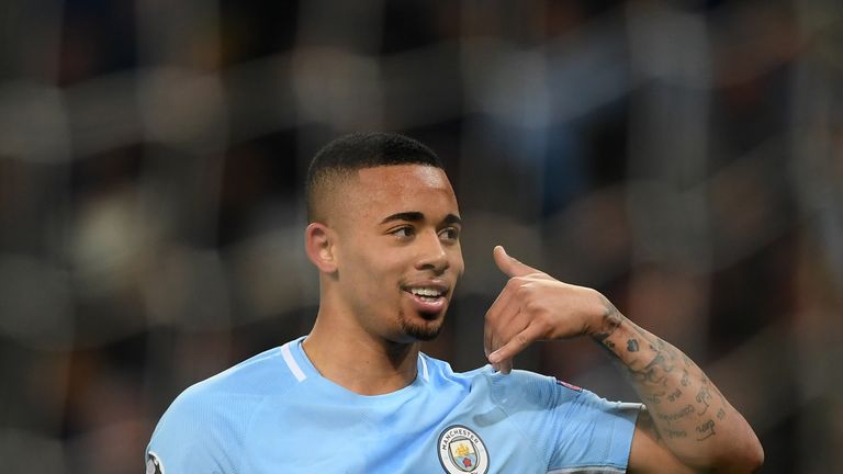 Gabriel Jesus celebrates scoring for Manchester City against Basel